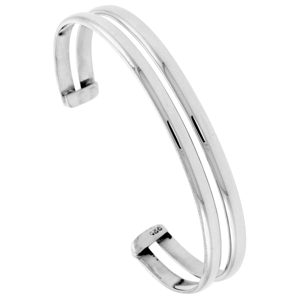 STERLING SILVER DOUBLE DOMED WIRE CUFF BRACELET HANDMADE 7.25 INCH