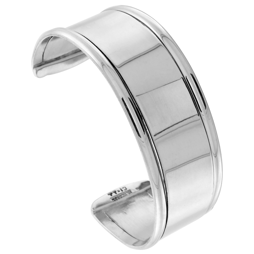 STERLING SILVER CUFF BRACELET FLAT WITH DOME WIRE EDGES HANDMADE 7.25 INCH