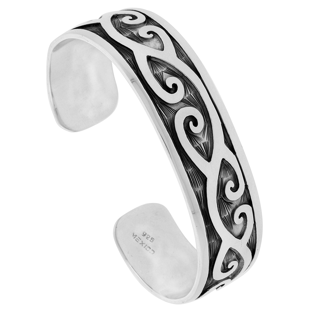 STERLING SILVER CUFF BRACELET C SCROLL MOTIF HANDMADE 7.25 INCH