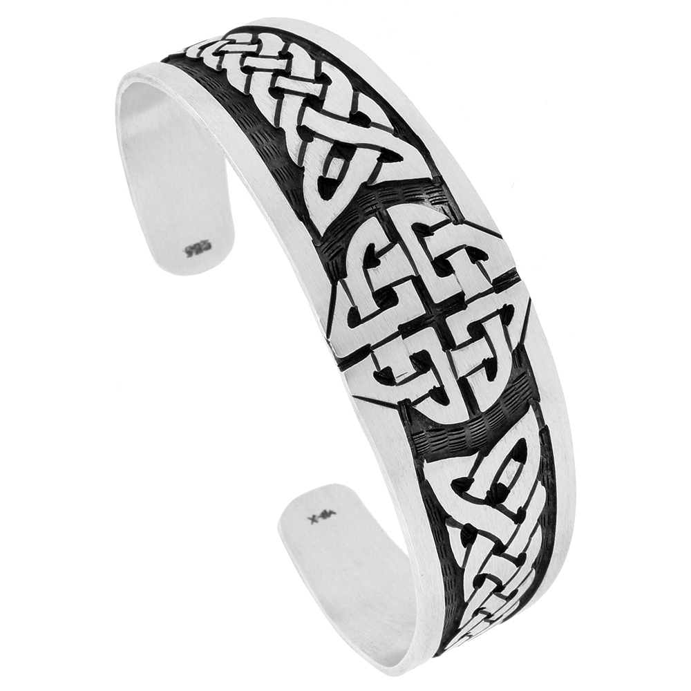 STERLING SILVER CELTIC KNOT CUFF BRACELET CELTIC KNOT PATTERN HANDMADE 7.25 INCH