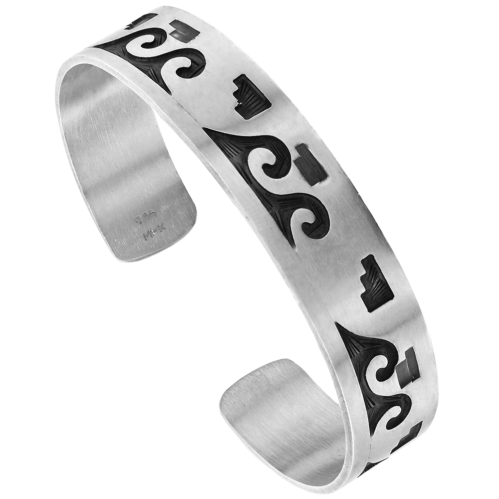 STERLING SILVER BROKEN WAVE CUFF BRACELET SOUTHWESTERN HOPI DESIGN HANDMADE 7.25 INCH