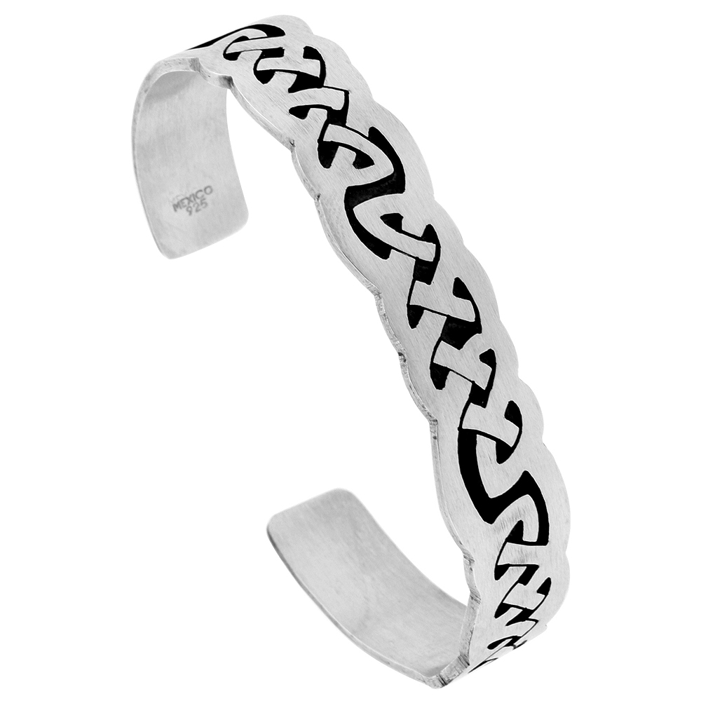 STERLING SILVER CELTIC KNOT CUFF BRACELET FOR WOMEN OVERLAY TECHNIQUE OXIDIZED FINISH HANDMADE (10MM) 3/8 INCH WIDE