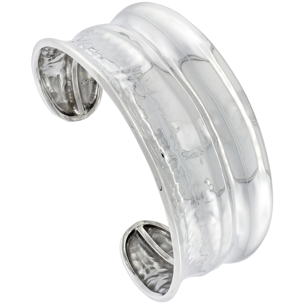 STERLING SILVER DOUBLE WIDE CUFF BRACELET FOR WOMEN CONCAVED HIGH POLISHED FINISH HANDMADE (30MM) 1 3/16 INCH WIDE