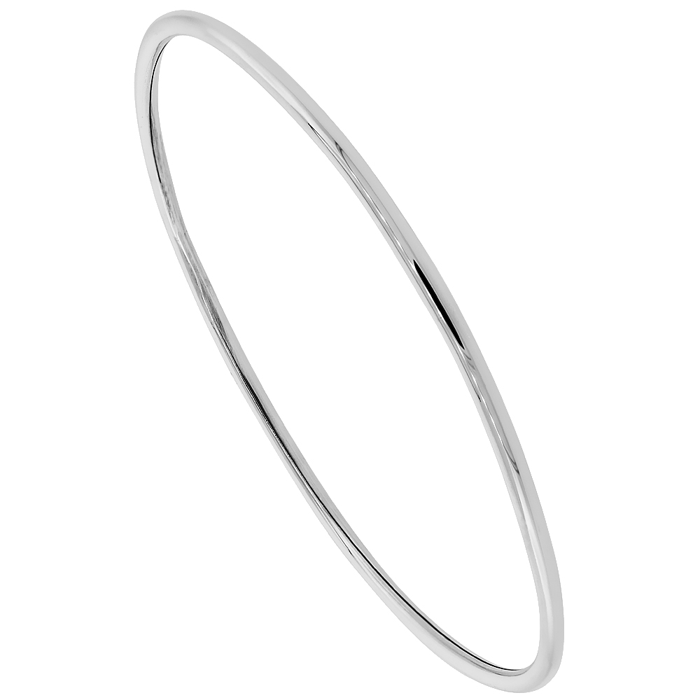 Sterling Silver 2 mm Domed Slip-On Stackable Bangle Bracelet for Women Polished Handmade 1/8 inch wide