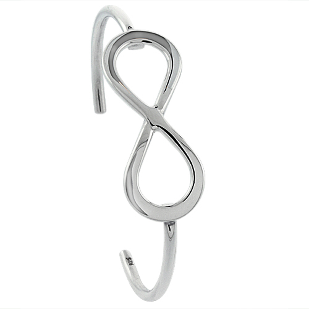 STERLING SILVER INFINITY CUFF BANGLE 11/16 INCH WIDE, 7 INCH