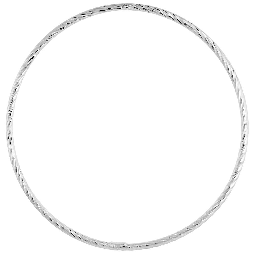 STERLING SILVER 2MM STACKING SLIP-ON BANGLE DIAMOND-CUT SIDEWAYS WIDE, FITS 8 INCH WRIST