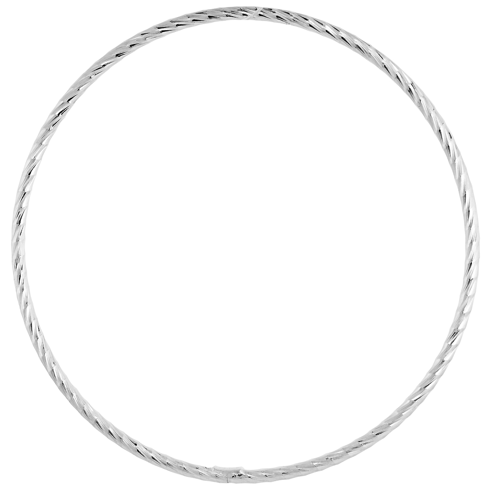 Sterling Silver 2mm Stacking Slip-on Bangle Diamond-cut Sideways Wide, fits 8 inch wrist