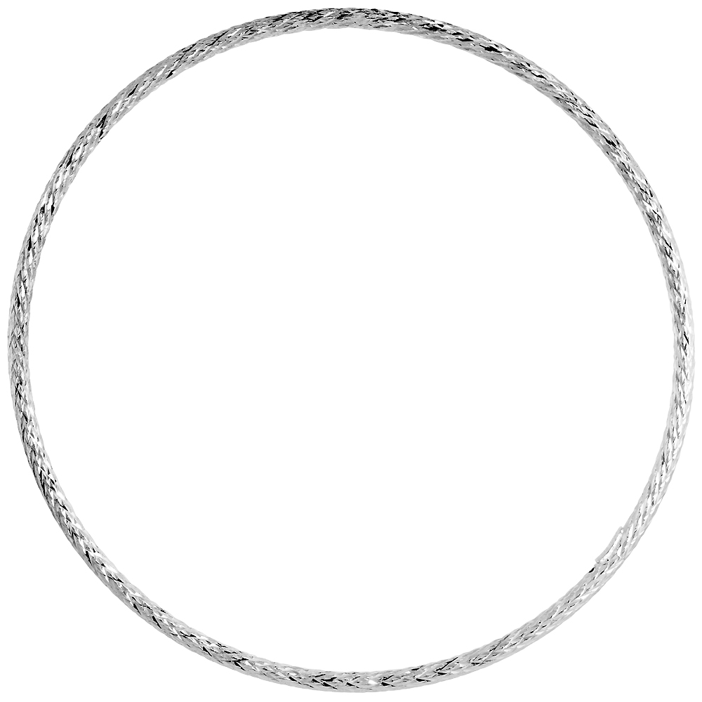 STERLING SILVER 2MM STACKING SLIP-ON BANGLE DIAMOND-CUT CRISSCROSS FINE, FITS 8 INCH WRIST