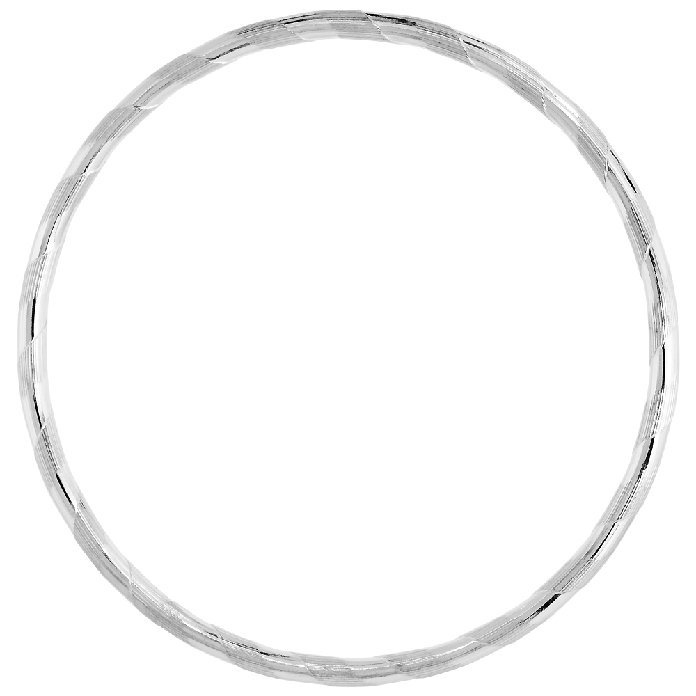 STERLING SILVER 3MM STACKING SLIP-ON BANGLE DIAMOND-CUT STRAIGHT, FITS 7.5 INCH WRIST