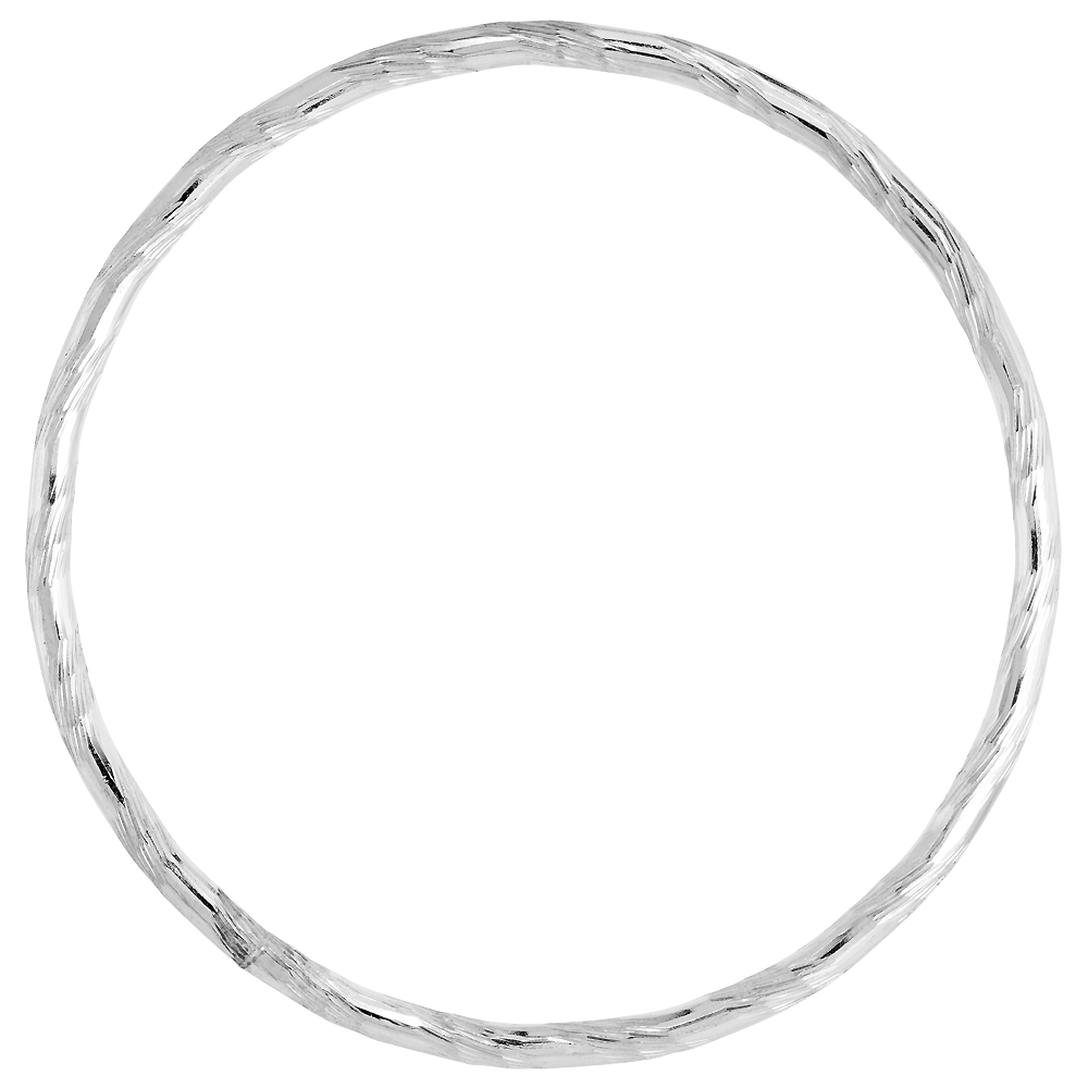 STERLING SILVER 3MM STACKING SLIP-ON BANGLE DIAMOND-CUT BAMBOO, FITS 7.5 INCH WRIST