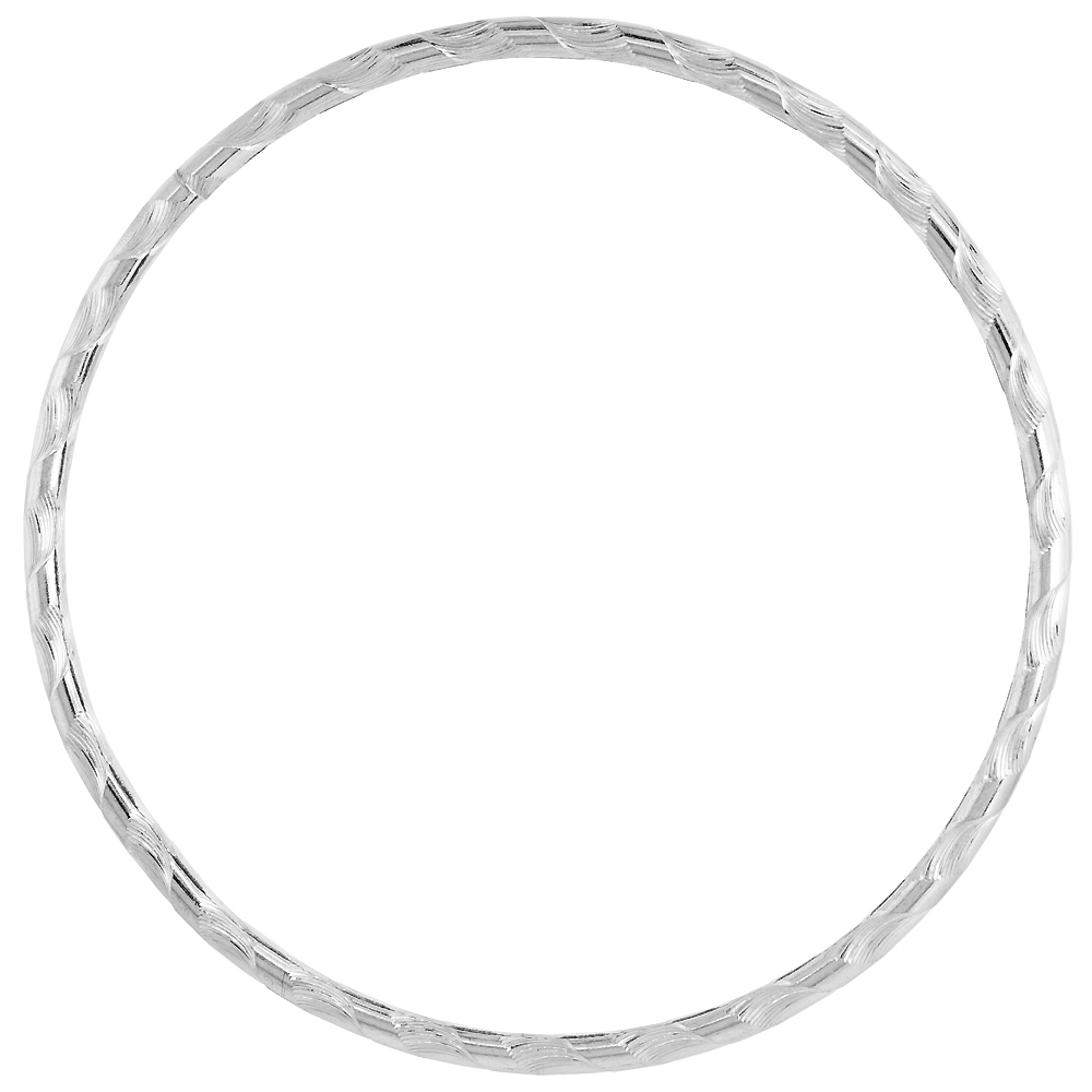 Sterling Silver 3mm Stacking Slip-on Bangle Diamond-cut Wide Plain, fits 8 inch wrist