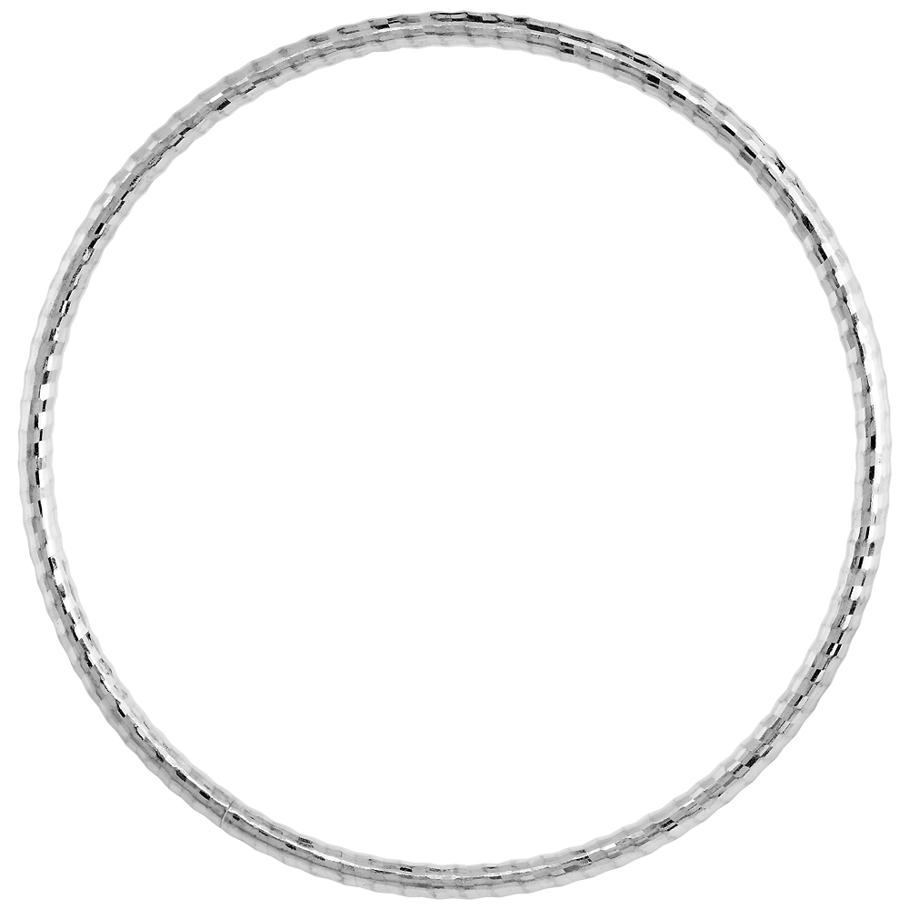 STERLING SILVER 3MM STACKING SLIP-ON BANGLE DIAMOND-CUT SLIM STRIPE, FITS 8 INCH WRIST