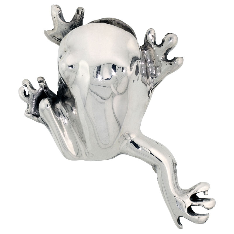 STERLING SILVER HAPPY HOPPER FROG BROOCH PIN, 1 7/8" (48 MM) TALL