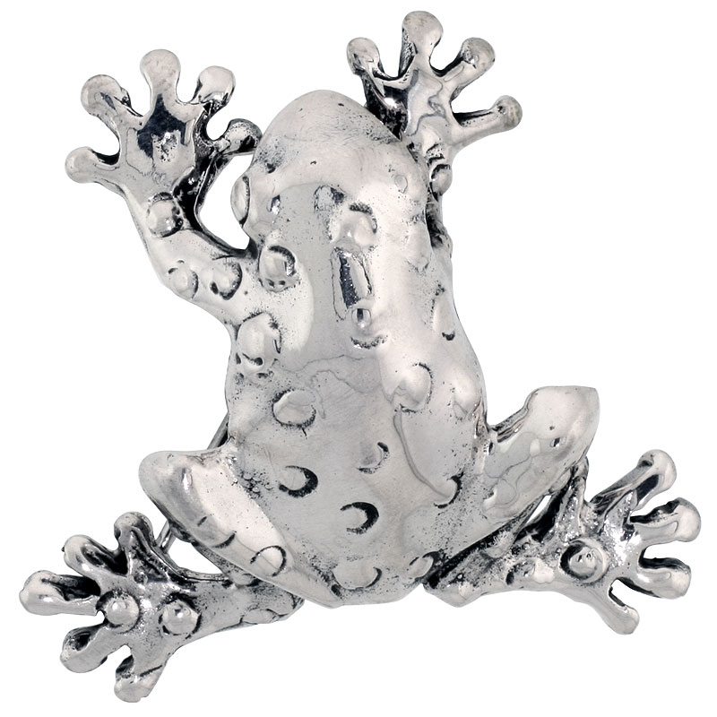 STERLING SILVER POLKA DOT FROG BROOCH PIN, 1 1/2" (39 MM) TALL