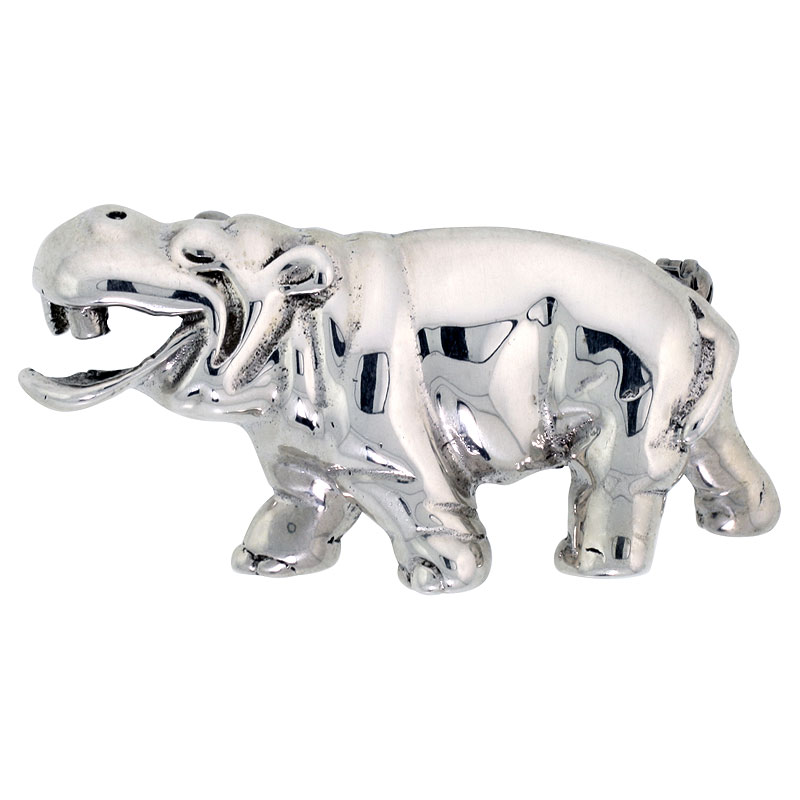 STERLING SILVER HAPPY HIPPO BROOCH PIN, 1 7/8" (48 MM) WIDE