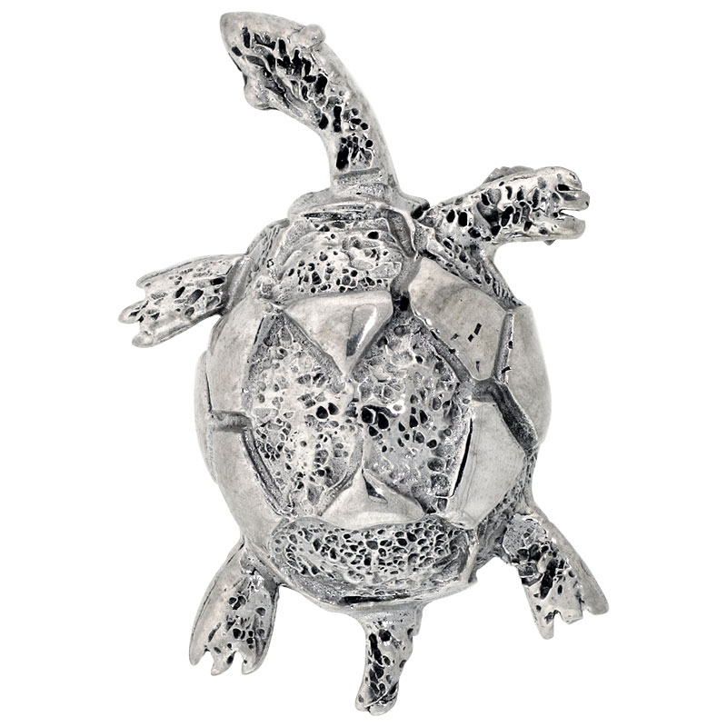 STERLING SILVER TURTLE BROOCH PIN, 1 7/16" (37 MM) TALL