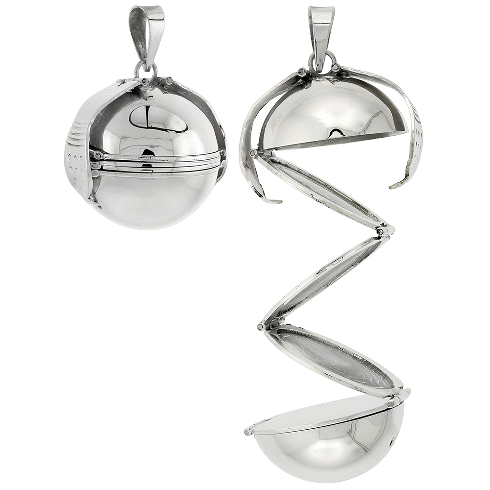 STERLING SILVER PHOTO BALL LOCKET FOR SIX PICTURES HANDMADE LARGE SIZE 1 INCH NO CHAIN