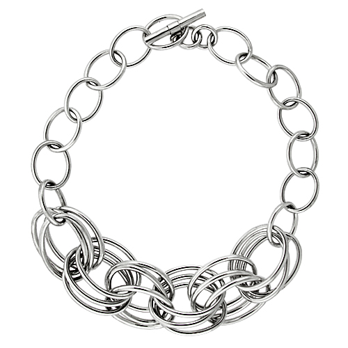 Sterling Silver Triple Circle Links Hollow Toggle Necklace, 20 inches long