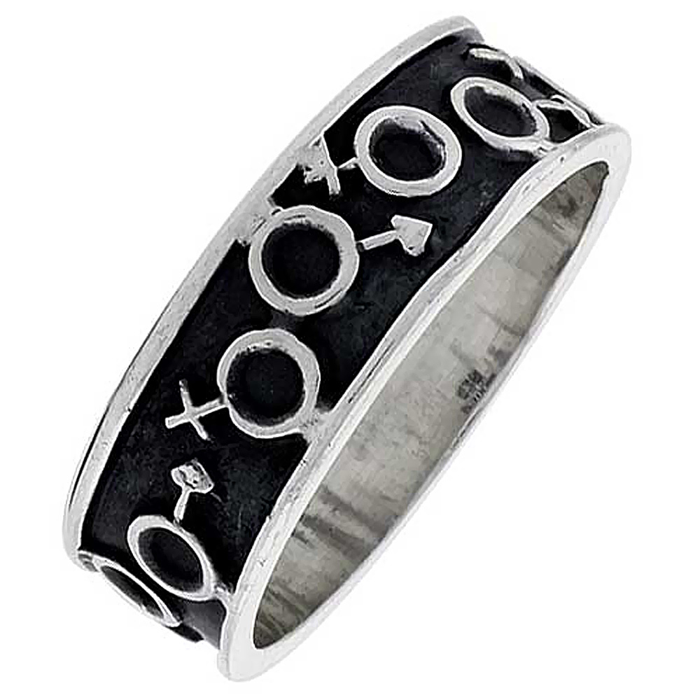 STERLING SILVER MALE & FEMALE SYMBOLS RING FOR MEN SOUTHWESTERN DESIGN HANDMADE 5/16 INCH WIDE SIZES 5-13