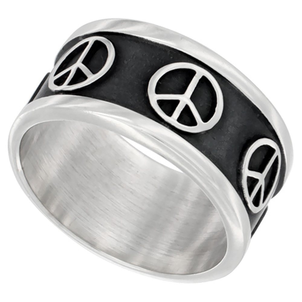 STERLING SILVER PEACE SIGN RING FOR MEN SOUTHWESTERN DESIGN HANDMADE 5/16 INCH WIDE SIZES 5-13