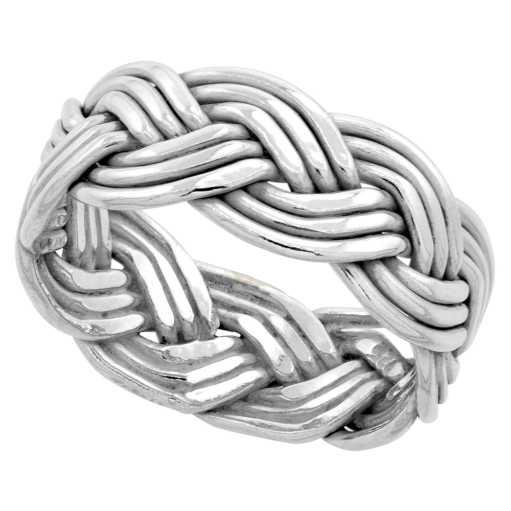 STERLING SILVER WIRE BRAIDED RING HANDMADE 3/8 INCH WIDE