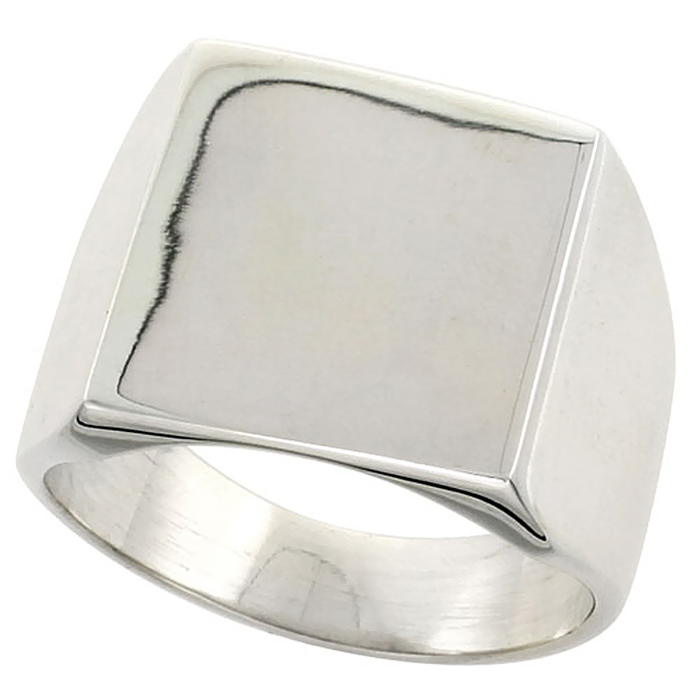 Sterling Silver Large Square Signet Ring for Men Solid Back Handmade 3/4 inch sizes 6 - 13