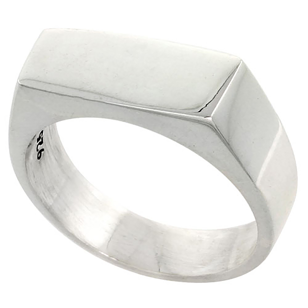 STERLING SILVER SMALL RECTANGULAR SIGNET RING FOR MEN SOLID BACK HANDMADE 3/4 INCH SIZES 7 - 13
