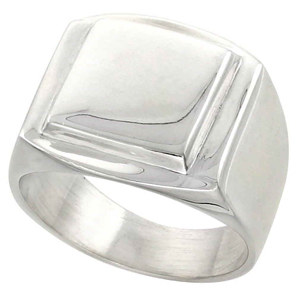STERLING SILVER LARGE SQUARE SIGNET RING FOR MEN SOLID BACK HANDMADE 3/4 INCH SIZES 9 - 13