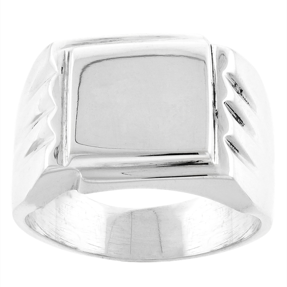 STERLING SILVER SQUARE SIGNET RING FOR MEN SOLID BACK HANDMADE 5/8 INCH SIZES 9 - 13