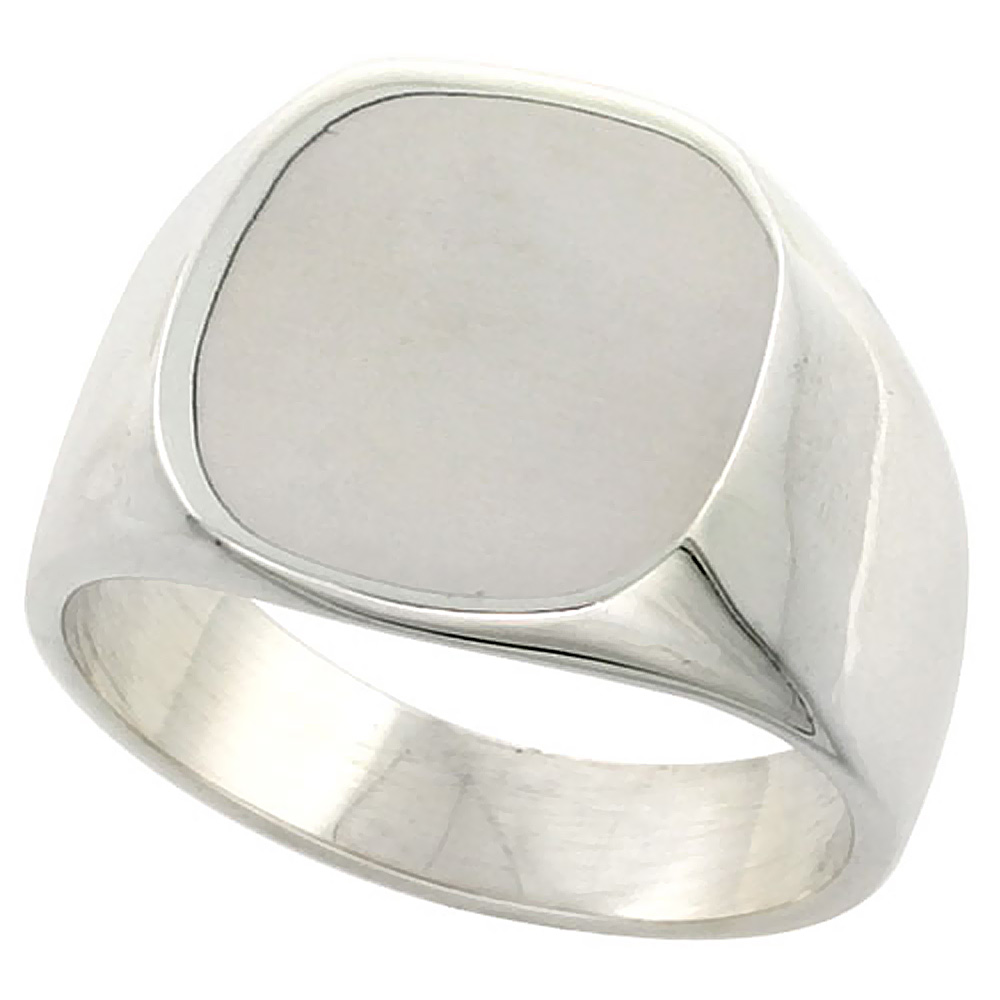 STERLING SILVER ROUNDED SQUARE SIGNET RING FOR MEN SOLID BACK HANDMADE 5/8 INCH SIZES 9-13