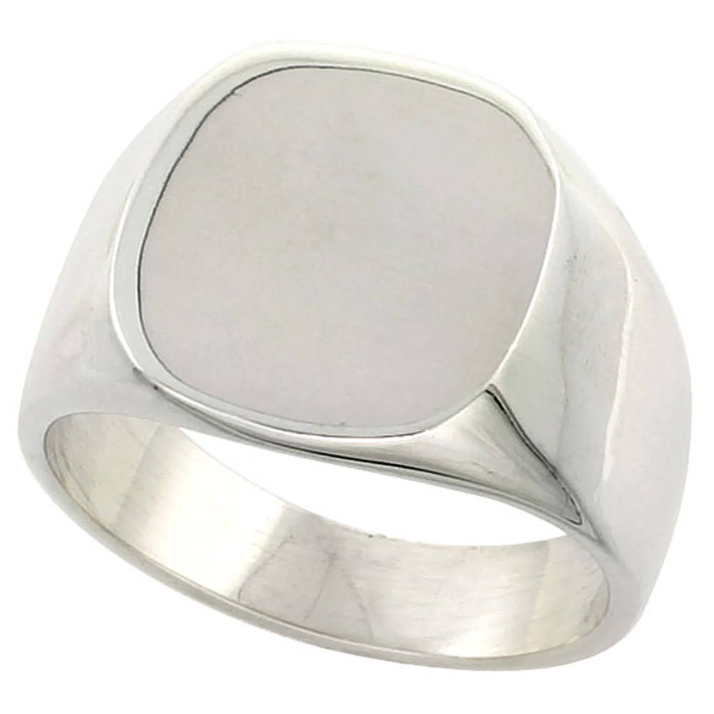 Sterling Silver Signet Ring for Men Rounded Square Solid Back Handmade 5/8 inch, sizes 9-13