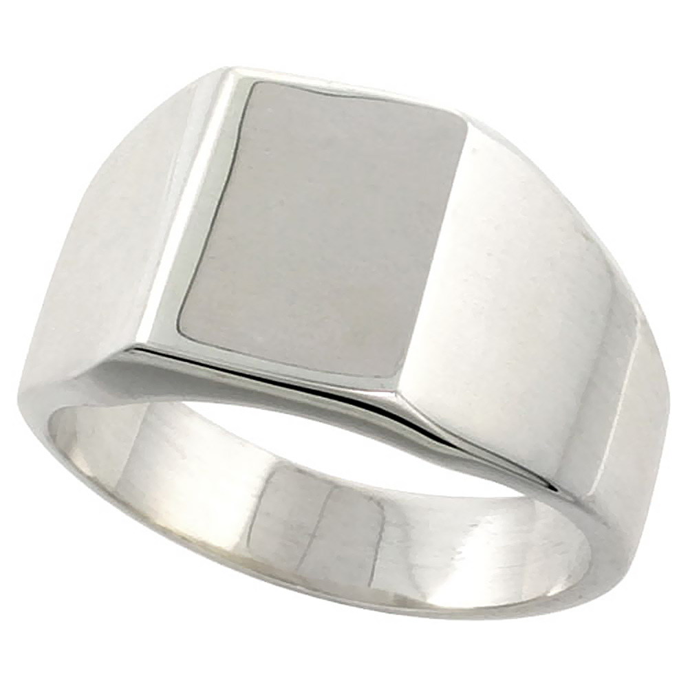 STERLING SILVER SQUARE SIGNET RING FOR MEN SOLID BACK HANDMADE 3/8 INCH SIZES 9 - 13
