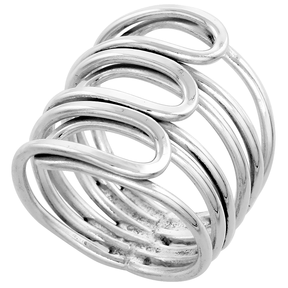 STERLING SILVER TRIPLE BYPASS RING WIRE LEAVES HANDMADE 1 INCH WIDE