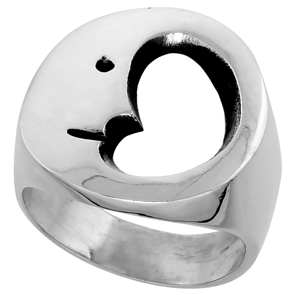 LARGE STERLING SILVER CRESCENT MOON RING FOR WOMEN MEN CHUNKY SOLID BACK 3/4 INCH WIDE
