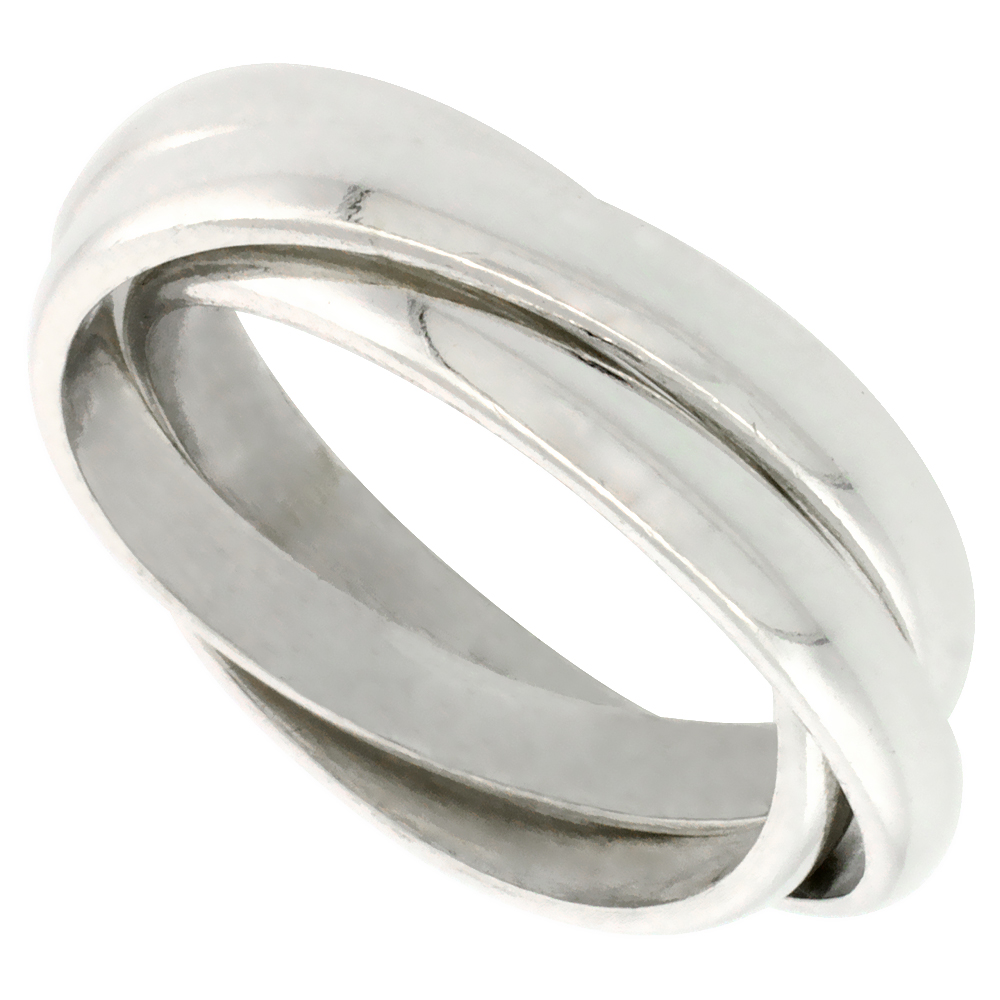 STERLING SILVER 3MM ROLLING RING FOR WOMEN TRIPLE INTERLOCKING HIGH POLISHED SIZES 8 - 13