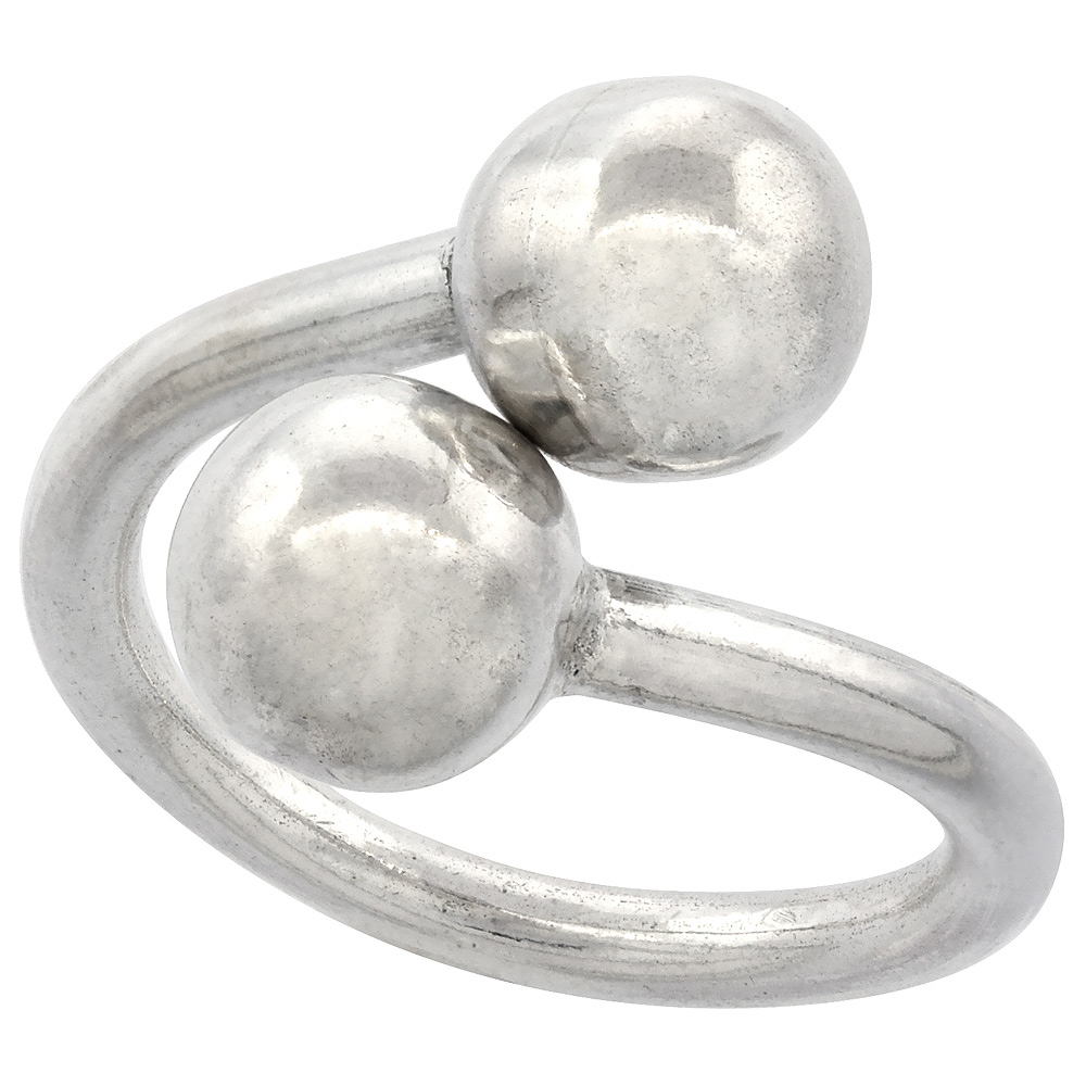 Sterling Silver Bypass Ring with Ball Ends 5/8 inch wide, sizes 6 - 10