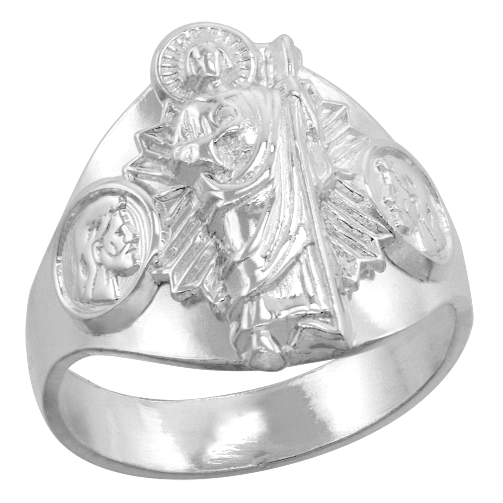 STERLING SILVER CIGAR BAND ST JUDE RING FOR WOMEN 3/4 INCH WIDE SIZES 5 - 10