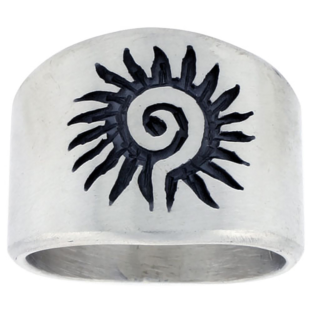 STERLING SILVER NATIVE AMERICAN CYCLE OF LIFE AND TIME SYMBOL SUN RING SIZES 8-13