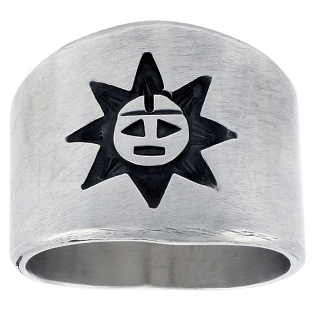 STERLING SILVER NATIVE HOPI LIFE-GIVING SYMBOL SUN RING FOR MEN SIZES 8-13