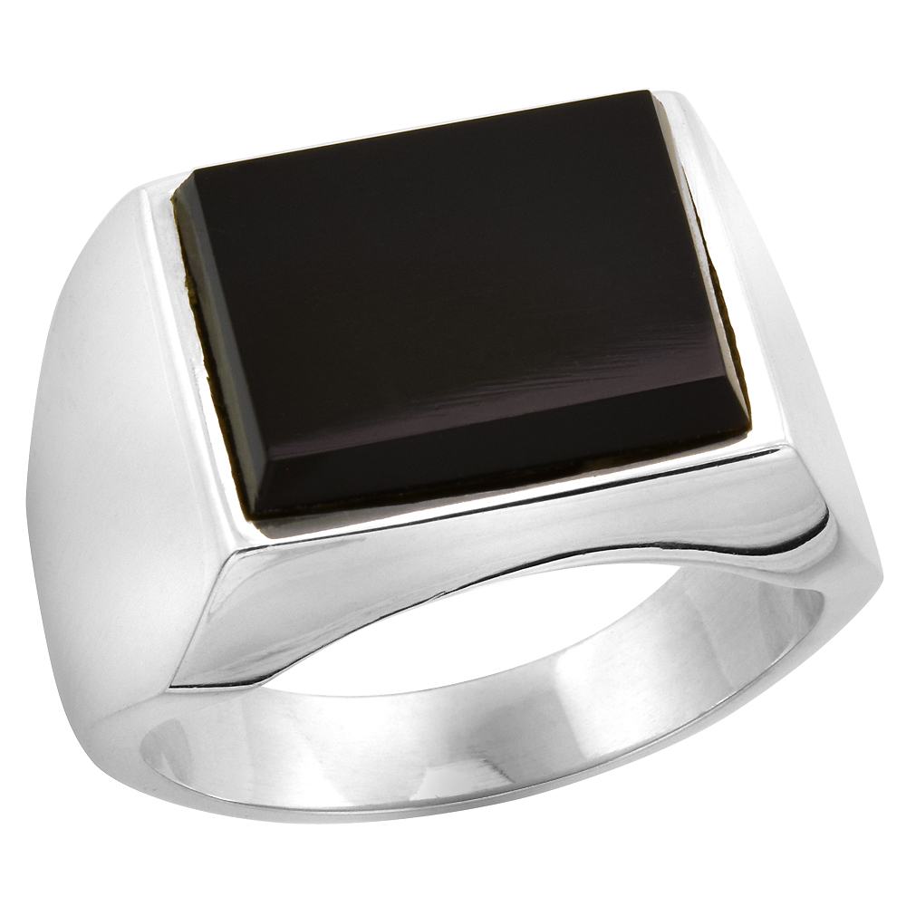 STERLING SILVER BLACK OBSIDIAN RING FOR MEN LARGE SQUARE FLAT SOLID BACK HANDMADE SIZES 9 - 13