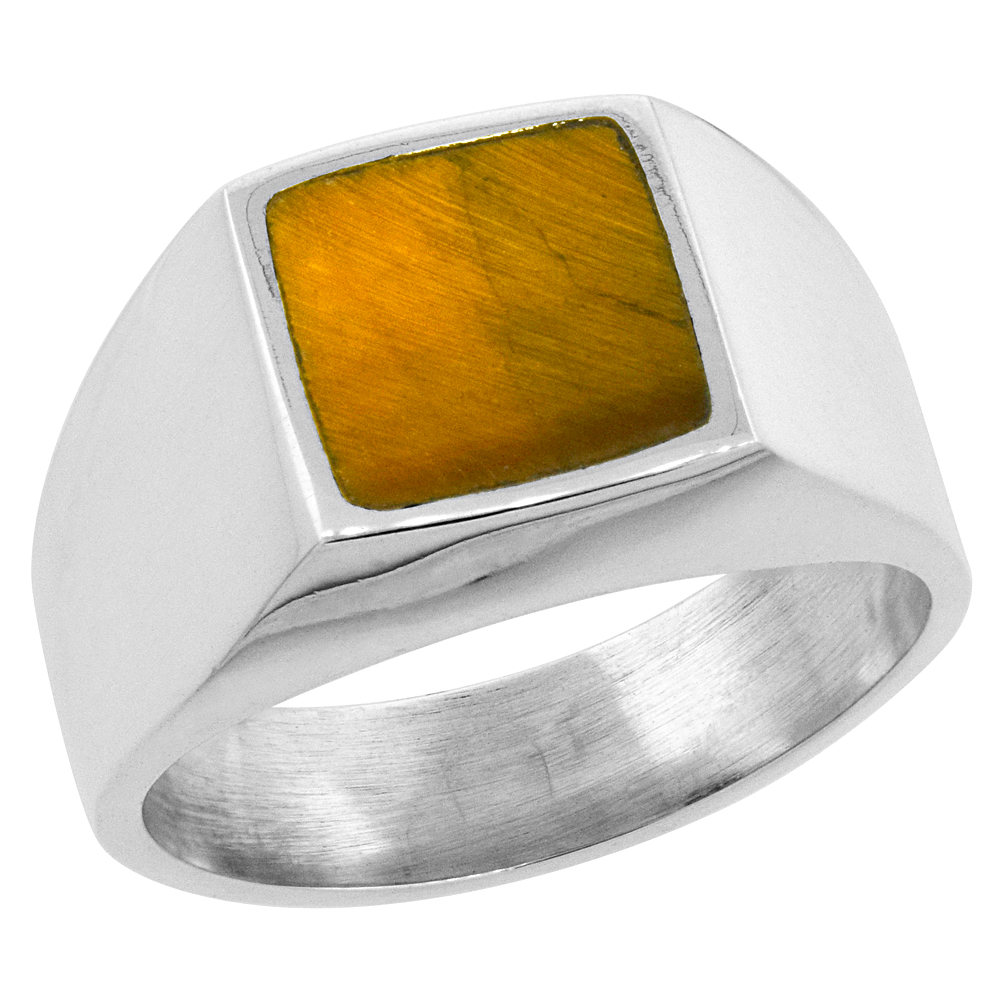 STERLING SILVER TIGER EYE RING FOR MEN SQUARE FLAT SOLID BACK HANDMADE SIZES 9-13