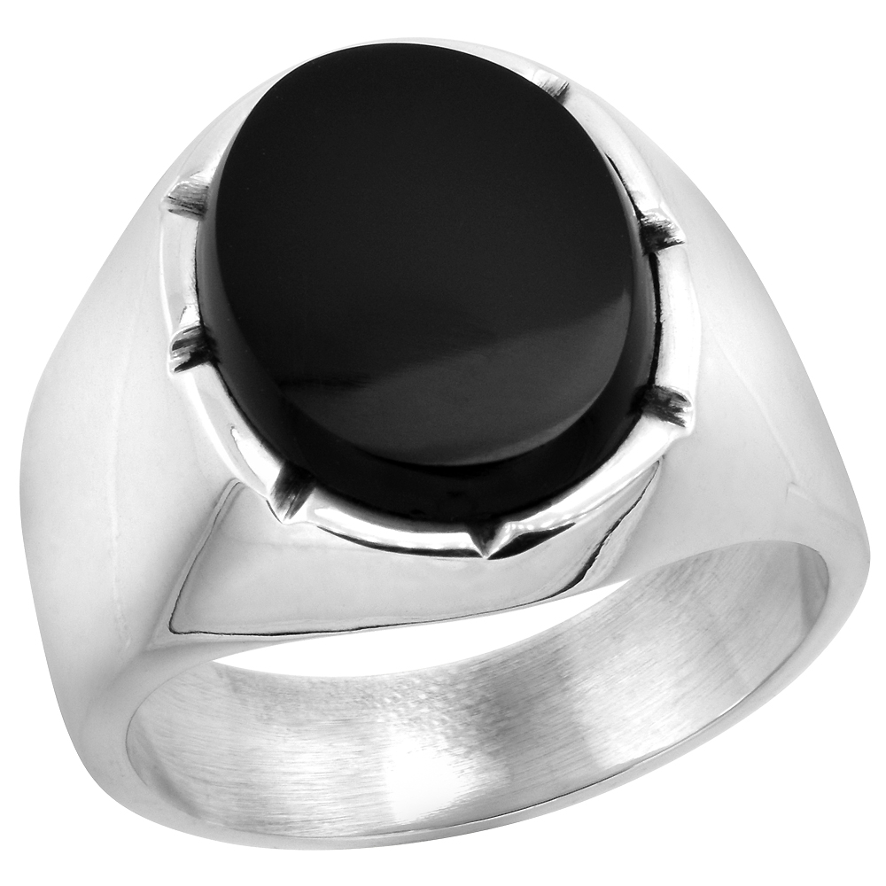 STERLING SILVER BLACK OBSIDIAN RING FOR MEN LARGE OVAL NOTCHED BEZEL SOLID BACK HANDMADE SIZES 9 - 13