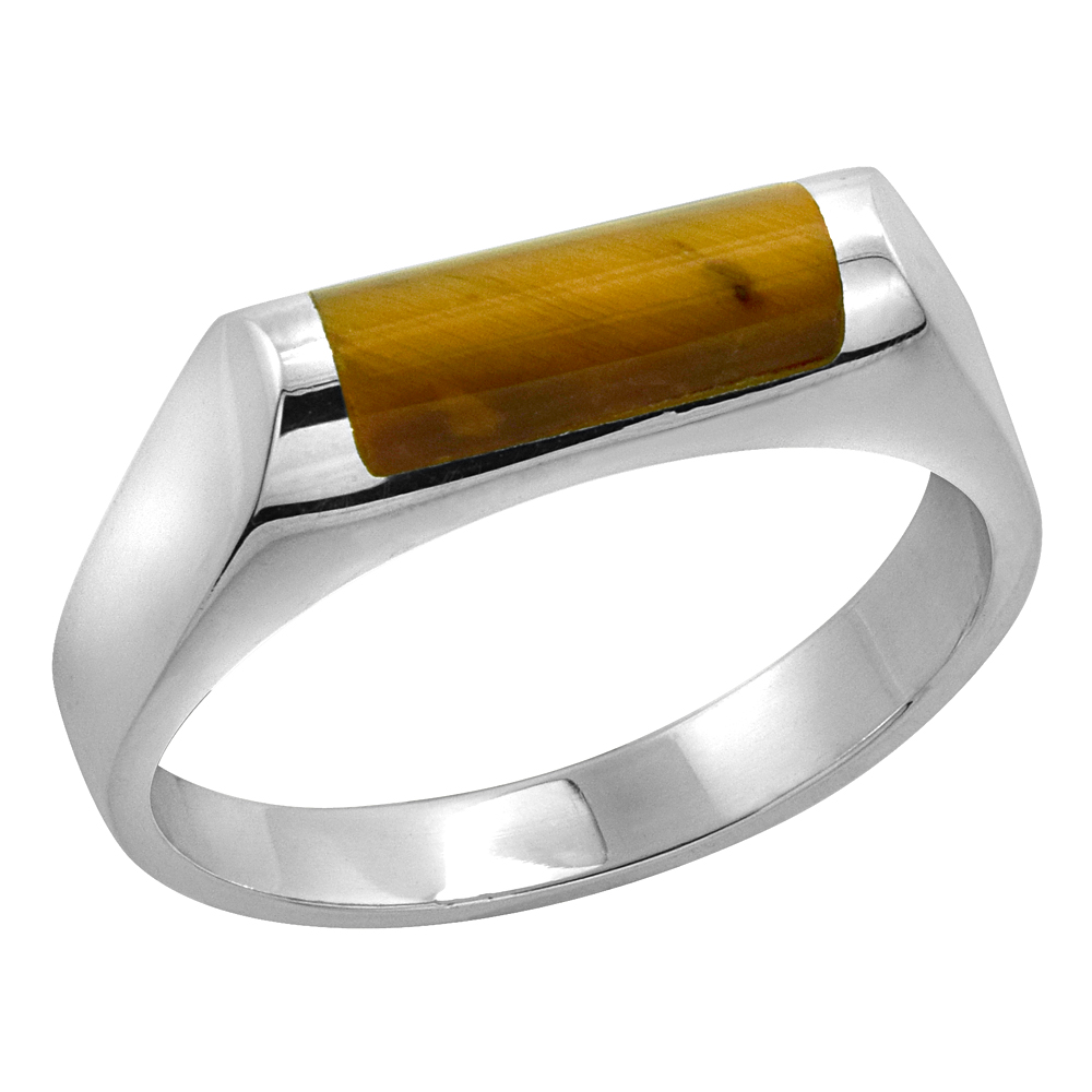 STERLING SILVER TIGER EYE RING FOR MEN AND WOMEN HALF TUBE THIN SOLID BACK HANDMADE SIZES 7 - 10