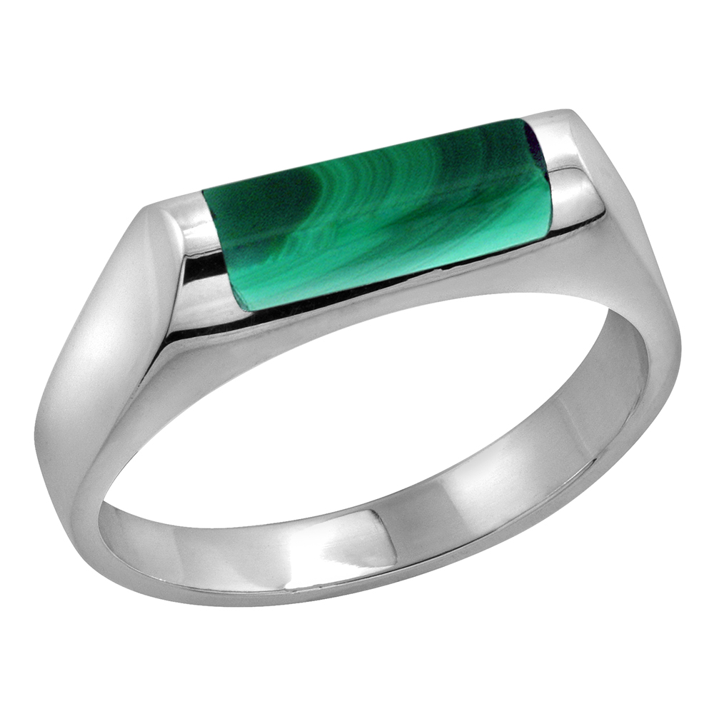 STERLING SILVER MALACHITE RING FOR WOMEN AND MEN HALF TUBE THIN SOLID BACK HANDMADE SIZES 7 - 10