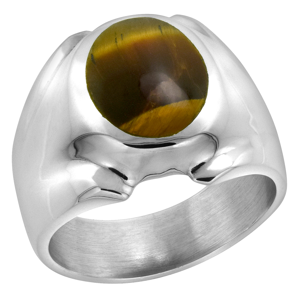 STERLING SILVER TIGER EYE RING FOR MEN OVAL DOMED SOLID BACK HANDMADE SIZES 8 - 14