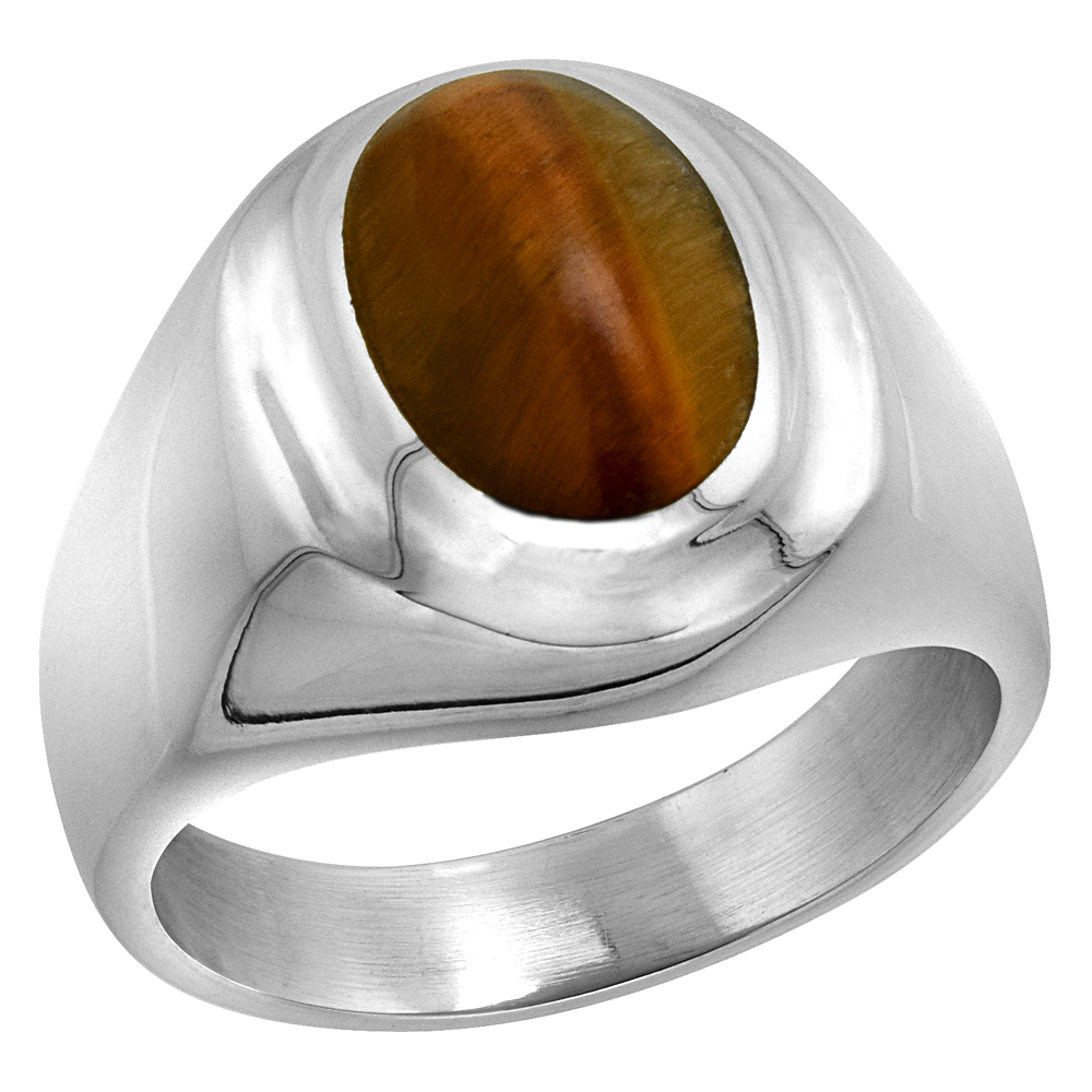 STERLING SILVER TIGER EYE RING FOR MEN OVAL RECESSED RIM SOLID BACK HANDMADE SIZES 8 - 14