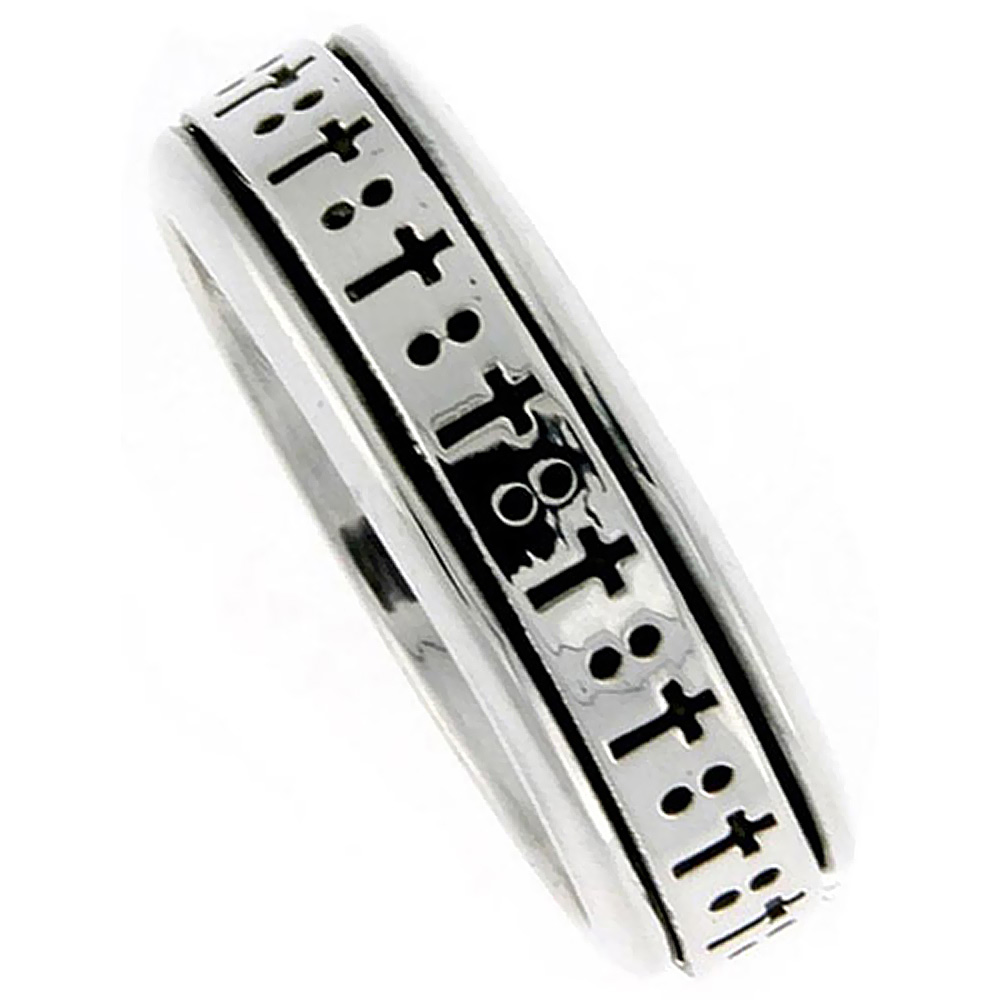 8MM STERLING SILVER MENS SPINNER RING CROSS DESIGN HANDMADE 5/16 WIDE