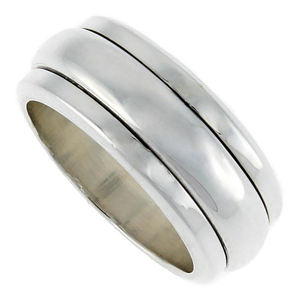 10mm Sterling Silver Mens Spinner Ring Narrow Domed Handmade 3/8 inch wide