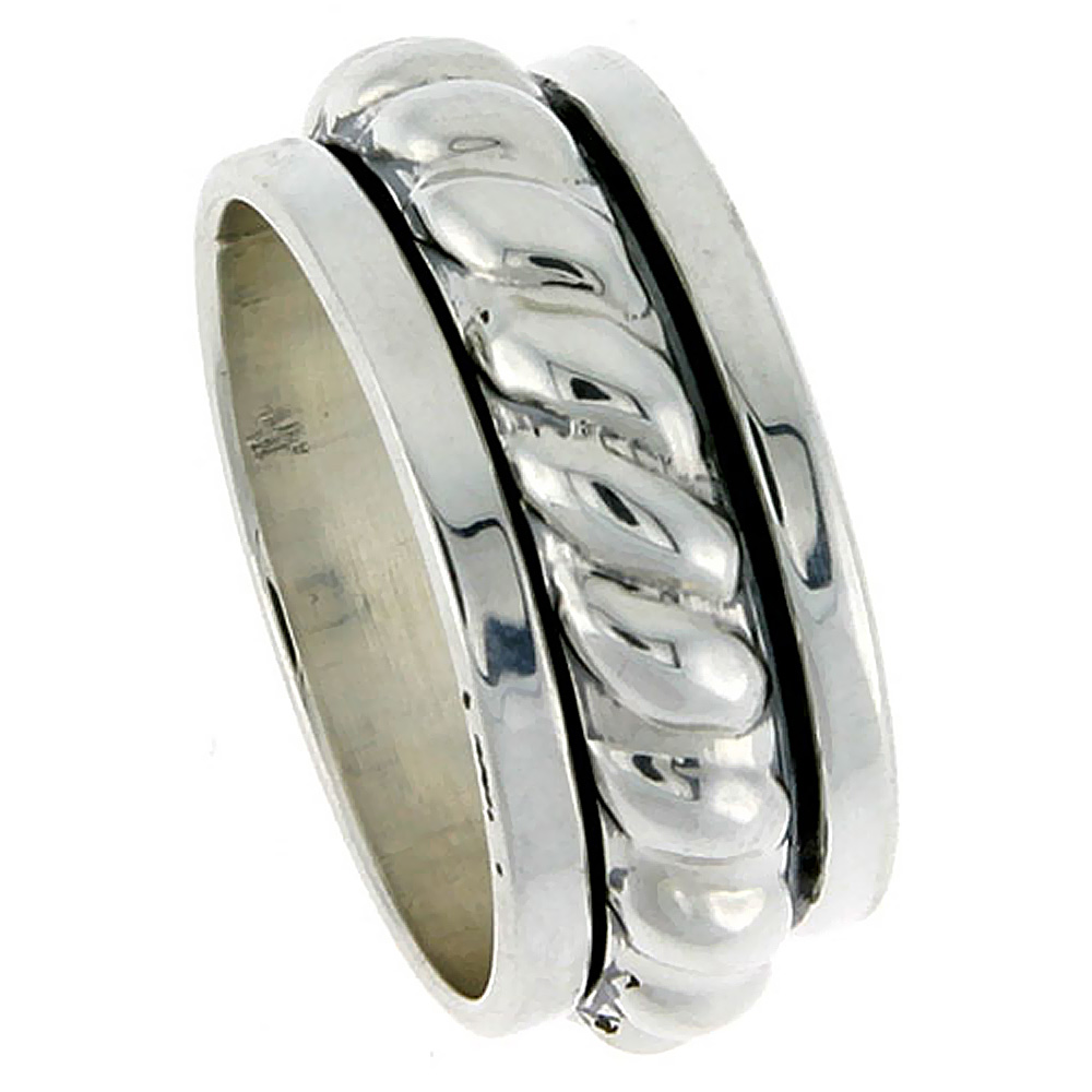 11MM STERLING SILVER MENS SPINNER RING THICK ROPE CENTER HANDMADE 7/16 WIDE