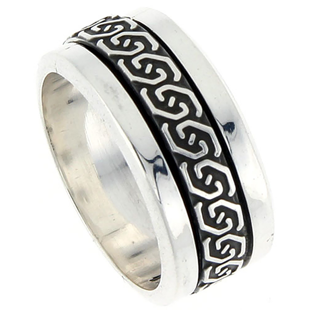 10mm Sterling Silver Mens Spinner Ring Celtic Knot Design Handmade 3/8 inch wide
